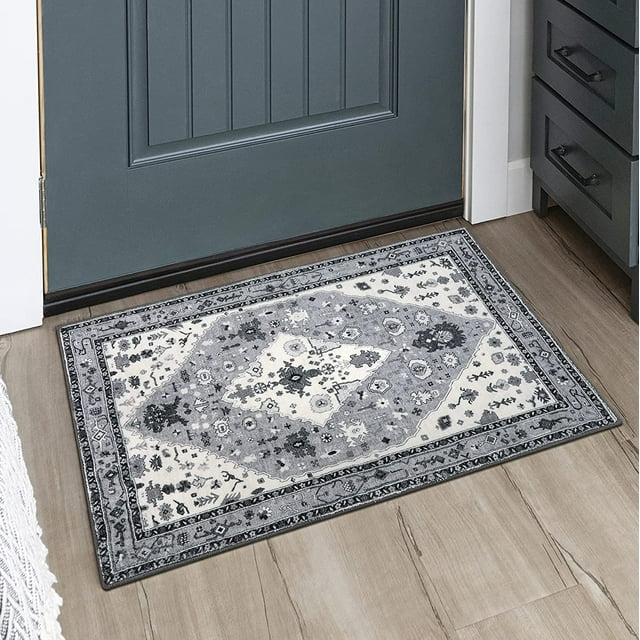 Lahome Boho Tribal Area Rug - 2x3 Gray Door Mat Rugs for Entryway, Kitchen Rugs and Mats Non Skid Washable,Throw Small Rugs for Bedroom Indoor Carpet for Foyer Bathroom Laundry Entrance