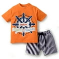 thumbnail image 2 of Knit N Knot Boys' Nautical Wheel Printed Cotton T-shirt with Shorts | Casual Cotton Combo Set for Kids | Orange | 1 set, 2 of 7