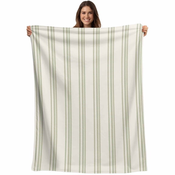 Sage Green Striped Blanket Soft Cozy Warm Twin Blanket for Bed, Plush Fuzzy Flannel Fleece Blankets for Sofa, Modern Farmhouse Green Stripes Throw Blankets for Couch, Gifts for Men, 60"x80"
