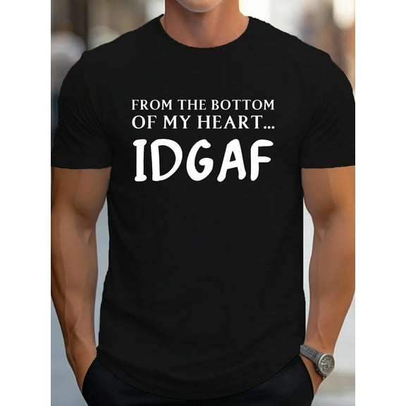 1 pc, 100% cotton T-shirt, 1 pc, 100% cotton T-shirt, IDGAF Attitude Graphic Tee - Bold Letter Print, Short Sleeve, Casual Street Style for Men - Perfect Unisex Tee for Spring Summer Days