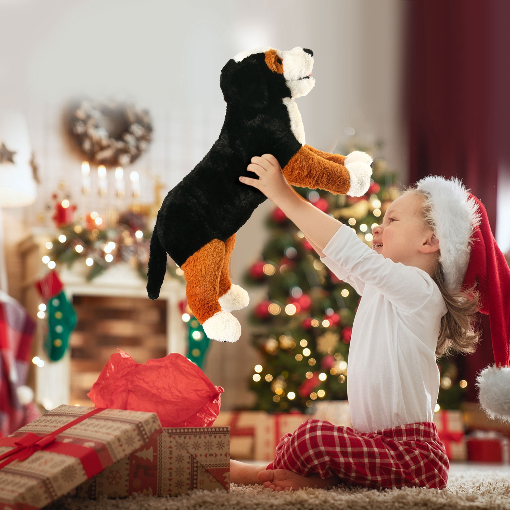 LotFancy 27 in Dog Stuffed Animal, Large Retriever Plush Toy Gift, Black, Brown and White