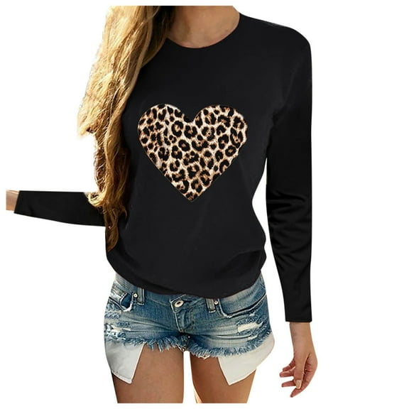 ICHUANYI Womens Trendy Casual Crewneck Sweatshirt Long Sleeve Heart Print Shirt Soft Lightweight Loose Top Fall Winter Clothing 2023
