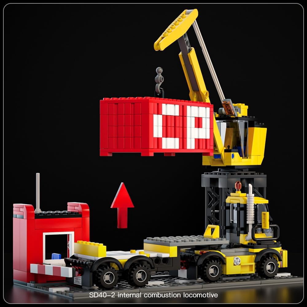 Remote Control Train Building Set, 1170pcs Diesel Locomotive Train Toy with Loop Track, Crane, Containers Semi Trailer for Assembly, Construction Model Kit for Teens and Adults (Age 14+)