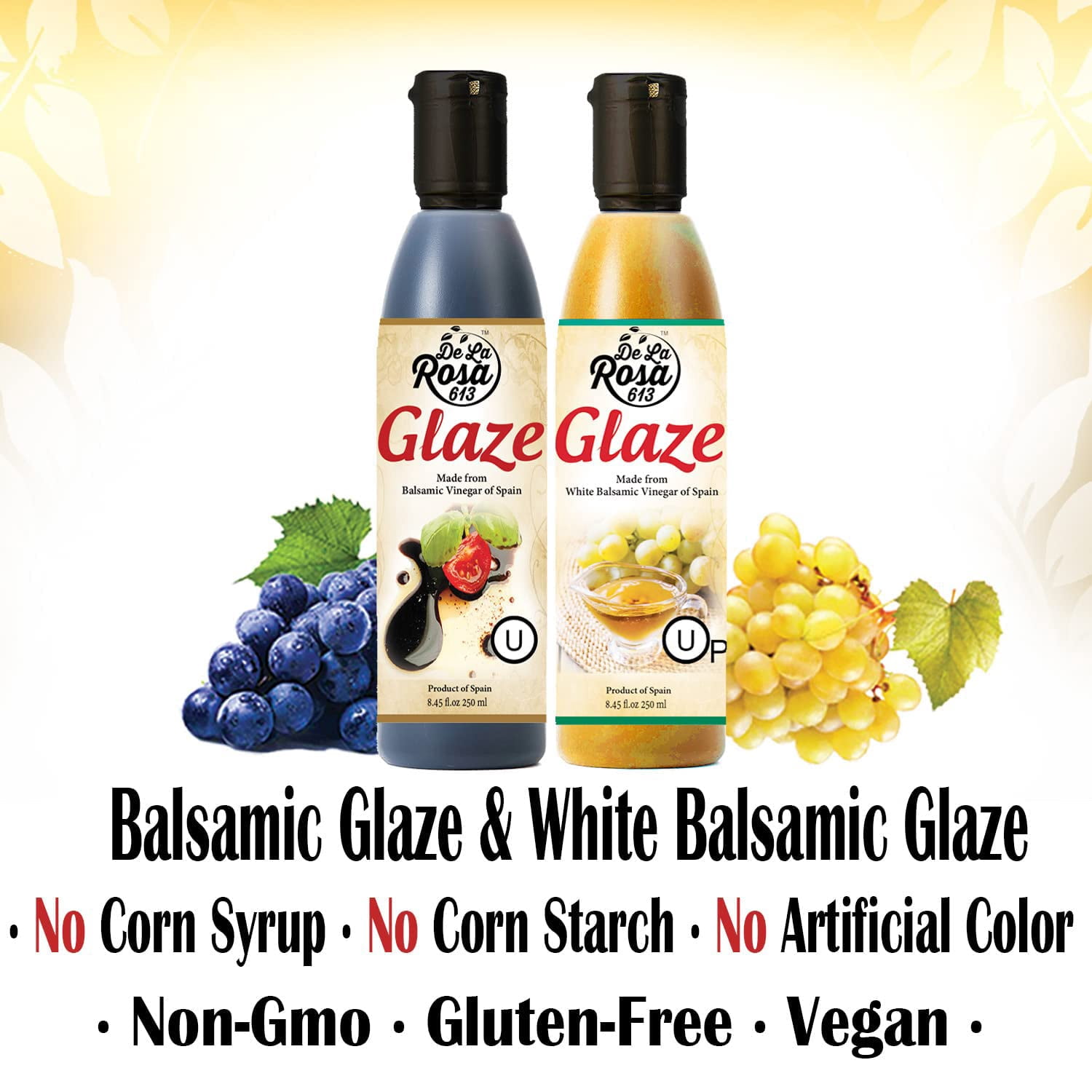 De La Rosa 613 Dark & White Balsamic Glaze, Vegan, Kosher, and Gluten-Free liquid 8.45oz(Combo)
