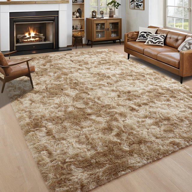 Noahas Alfombra Área Grande Beige 8x10 de Pelo Grueso y Aterciopelado