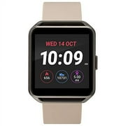 iConnect By Timex Classic Square Smartwatch with Heart Rate & Two-Way Bluetooth Calling 40mm - Gunmetal with Beige Strap