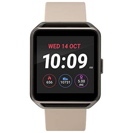 iConnect ClvÉ¬°sico Square Watch with Heart Rate and Two-Way Bluetooth Calling, 40mm - Gunmetal with Beige Strap