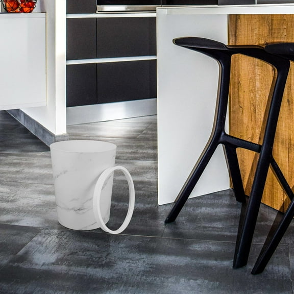 HEMOTON Stylish Marble Pattern Wastebasket Modern Plastic Trash Can Round Waste Bin Open top Garbage Can for Bathroom Kitchen Living Room