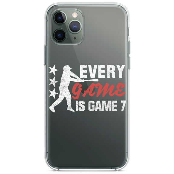 DistinctInk Clear Shockproof Hybrid Case for iPhone 13 (6.1" Screen) - TPU Bumper Acrylic Back Tempered Glass Screen Protector - Baseball Every Game is Game 7