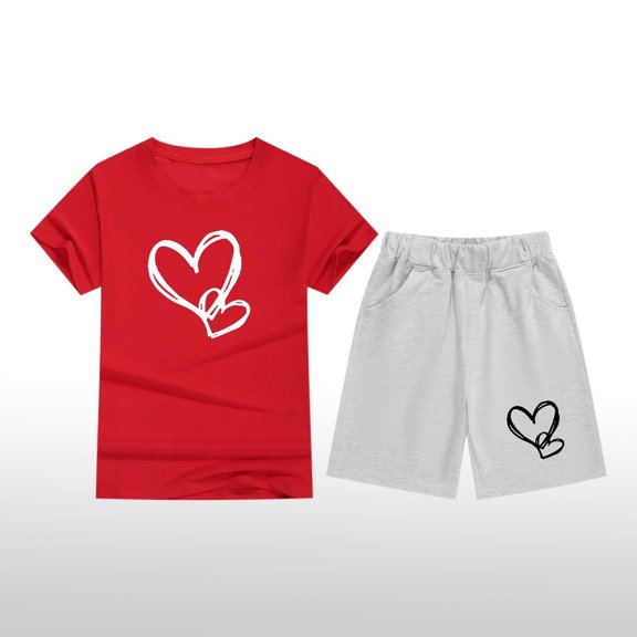Amidoa Girls Summer Outfits Crewneck Solid Color Tank Topand Summer Casual Kids Short Clothing Set Red Size 8