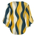 thumbnail image 6 of Abstract Wavy Yellow Navy Lines Women's V-Neck Blouse With 3/4 Ruffled Bell Sleeves Casual Top Ladies Blouses, 6 of 7
