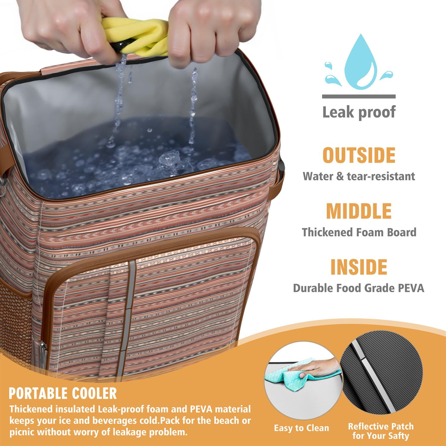 Travel Cooler Bag - Boho Bohemia Pioneer Flower Geometric Line Art Camping Beer Cooler Backpack with Bottle Opener- Waterproof Insulated Picnic Backpacks - Cooler Bag for Beach