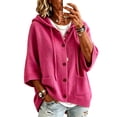 thumbnail image 2 of Women 3/4 Sleeve Button Drawstring Hooded Knit Cardigan Sweater with Pocket, XL, 2 of 6