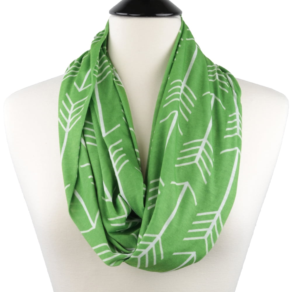 Women's Arrow Patterned Infinity Scarf with Zipper Pocket (Green