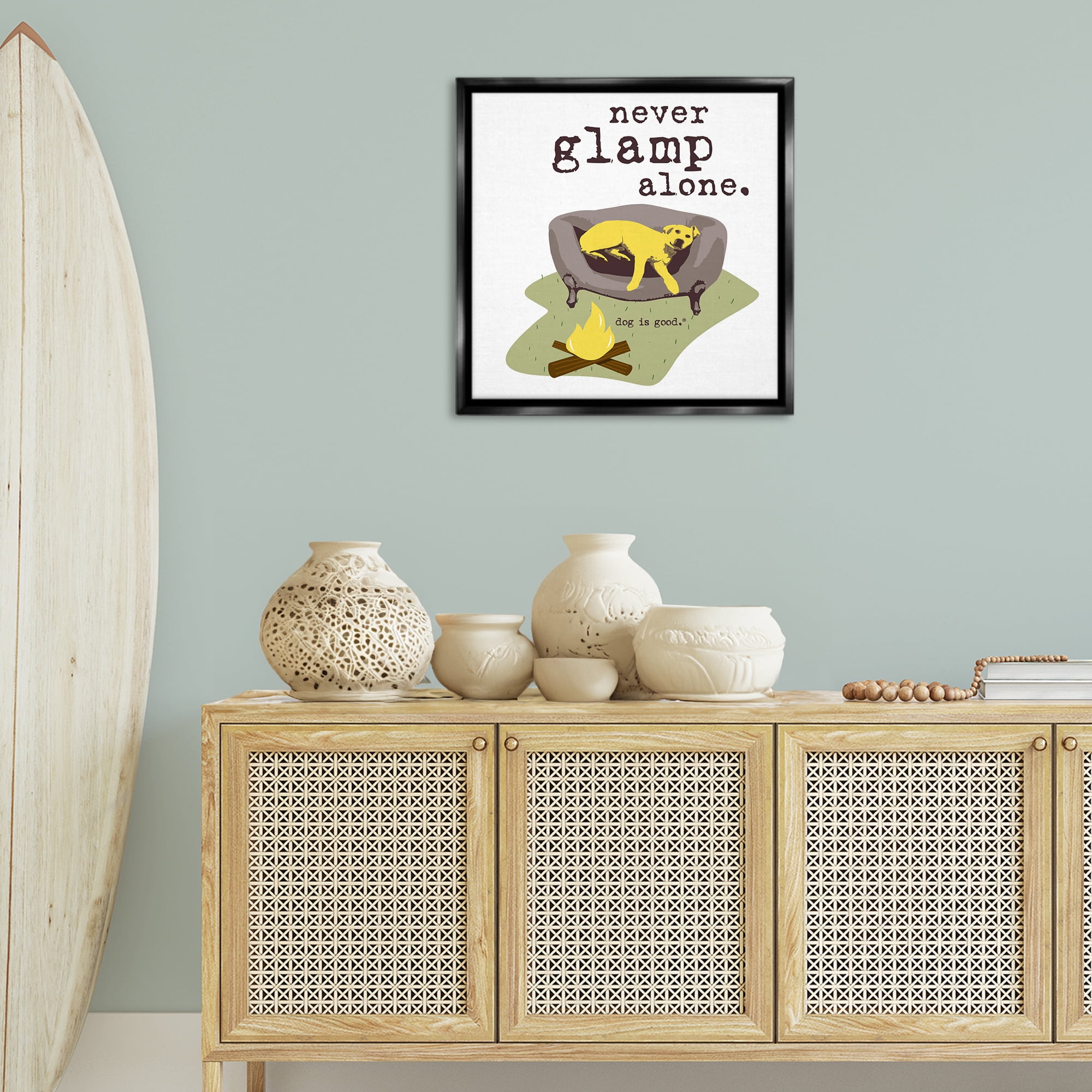 Stupell Industries Never Glamp Alone Dog Animals Painting Black Floater Framed Canvas Art Print Wall Art, 25 x 25