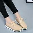 thumbnail image 6 of Lovskoo 2024 Women's Platform Leather Shoes Wingtips Square Toe Lace Up Thick Sole British Style Hollowed Out Shoes Beige, 6 of 7