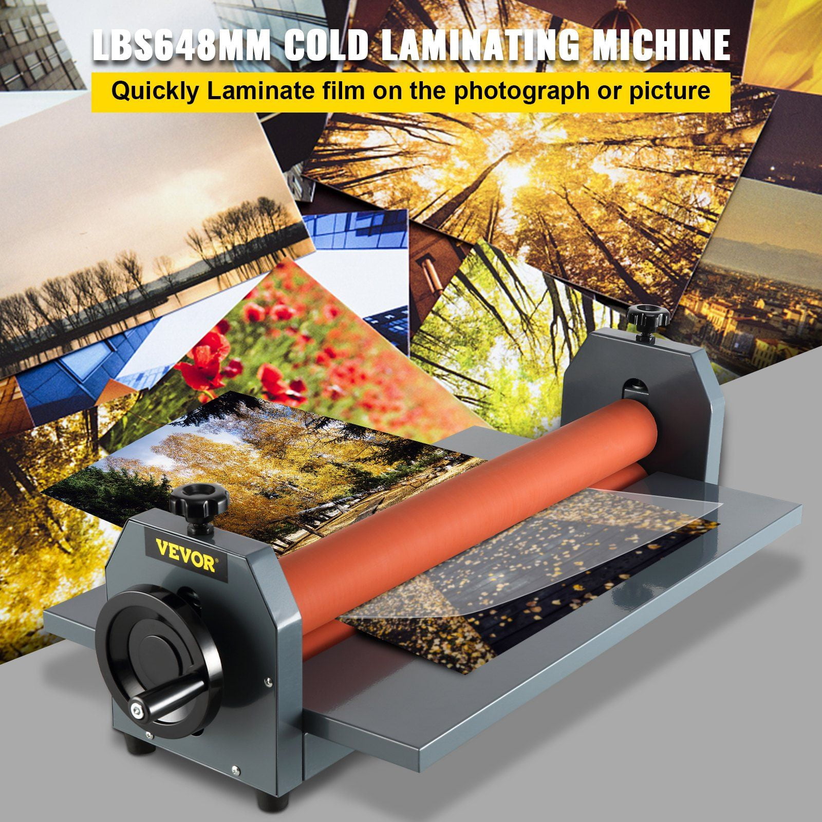 25" Max Width Manual Laminating Machine - Cold Roll, 1.18" Thick, Foldable, for Vinyl, Photos & Commercial Film Mounting