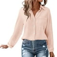 thumbnail image 7 of Baberdicy Women's Cotton Linen Shirts Long Sleeve Pleated Solid Color with Pockets Loose Fit Casual Blouses, Pink S, 7 of 7