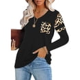 thumbnail image 5 of Top Con Panel Estampado De Leopardo, Fibra De Poliéster Suave, Suelto, Lavable A Máquina, Cuello En V, Manga Larga, Informal, Para Oficina, Para Ir De Compras LYUMO Otros, 5 of 5