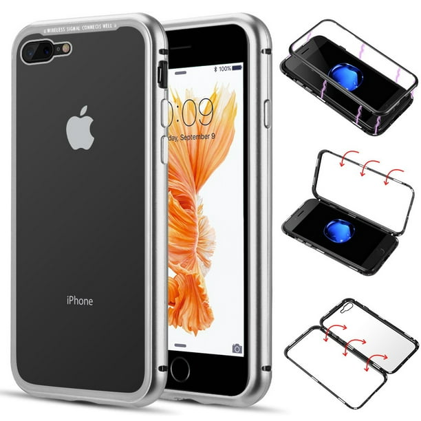 Case for iPhone 8 Plus, Nakedcellphone [Silver] MAGNETIC Snap-On Cover with Transparent Rear 9H Hard TEMPERED GLASS Clear Protector for iPhone 8 Plus, iPhone - Walmart.com