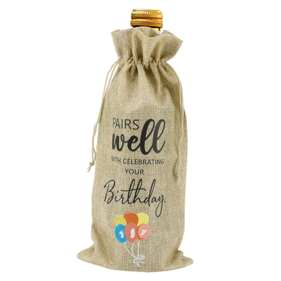 Balloon Pattern Wine Bags Wine Bottle Gift Bags w/ Drawstrings for Christmas Home Storage Khaki