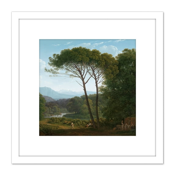 Voogd Italianate Landscape With Pines Painting 8X8 Inch Square Wooden Framed Wall Art Print Picture with Mount