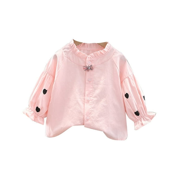 Otqutp Kids Fall Winter Blouse Toddler Kids Baby Girls Summer Casual Long Sleeve Blouses Doll Collar Shirt Button Closure Tops