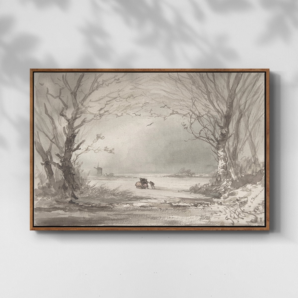 Vintage Landscape-CLXI By Wexford Home Framed in Walnut Wood Gallery Wrapped Canvas 25 in. x 37 in.
