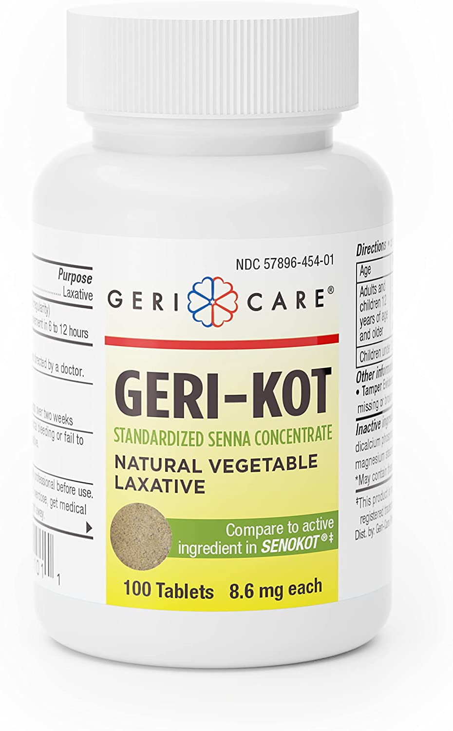 GeriCare Senna Natural Vegetable Laxative, Geri-Kot Sennosides 8.6mg (Bottle of 100)