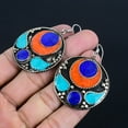 thumbnail image 3 of Lapis Lazuli Coral Turquoise 925 Sterling Silver Vintage Earring 2.4" VJ 5129, 3 of 4