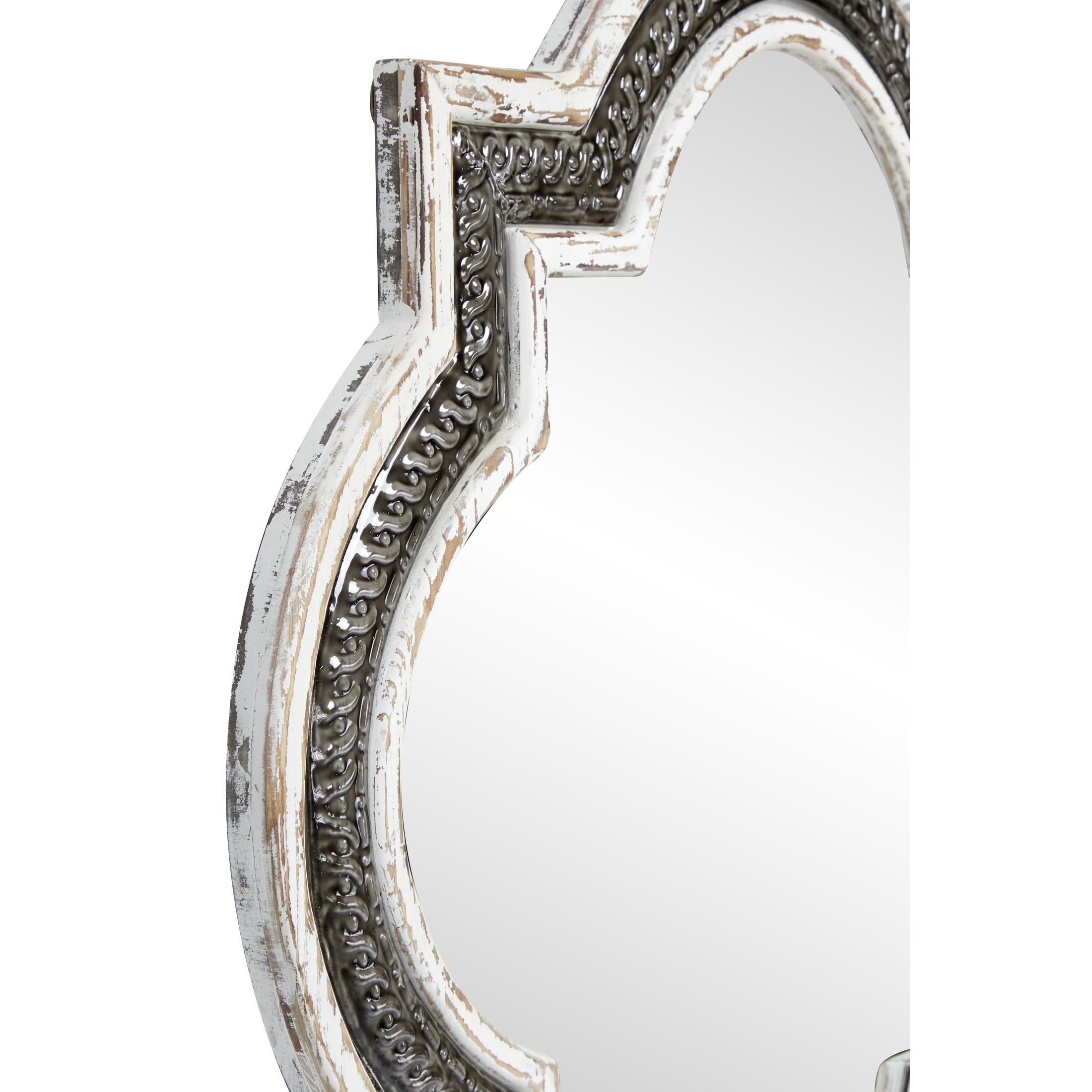 DecMode 30" x 30" White Quatrefoil Wall Mirror with Dark Gray Metal
