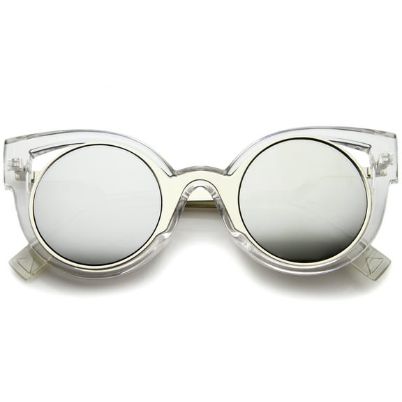 sunglassLA Unisex High Fashion Translucent Frame Stepped Temple Two-Tone Cat Eye Sunglasses (Clear-Silver / Silver Mirror) - 45mm
