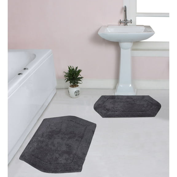 Home Weavers Waterford Collection 100% Cotton Non-Slip Bathroom Rug Set Machine Washable Bath Rug-21"x34", Bathroom Rug- 24"x40", Gray Color 2 Piece Bath Rug set