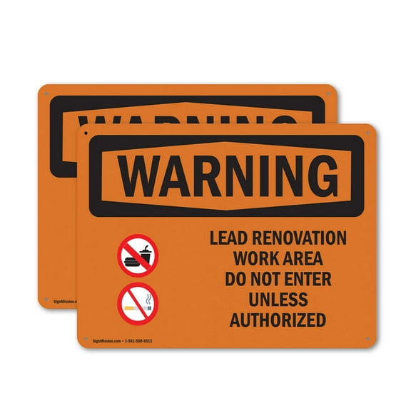 (2 Pack) Lead Renovation Work With Symbol OSHA Warning Sign 18 Inch X 12 Inch Indoor / Outdoor Rust-Free Aluminum Metal Signs for Workplace, Workshop, and Construction Site, Made in the