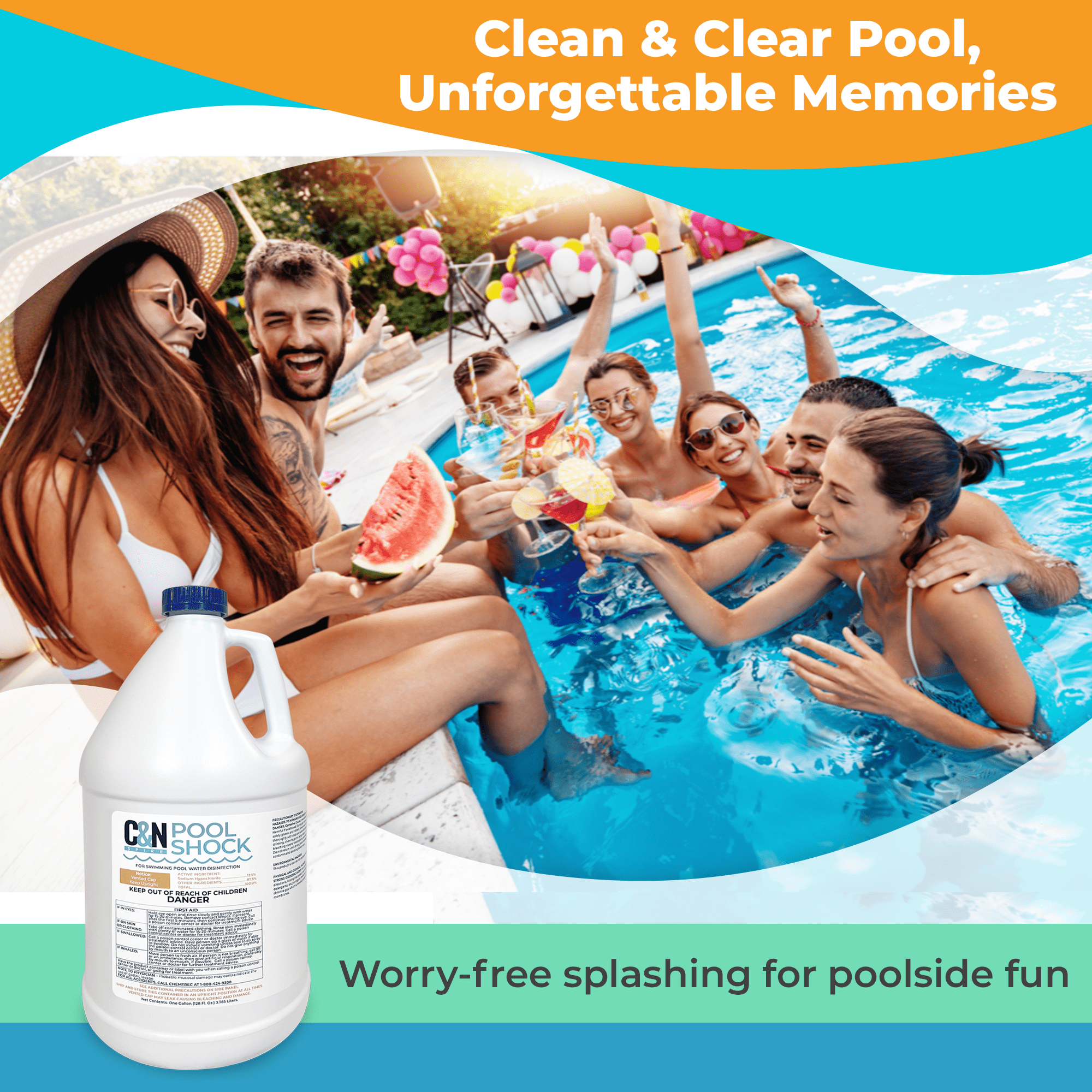 C&N Spire Liquid Pool Shock Pool Chemicals Sodium Hypochlorite 12.5 Percent, 4 Gal