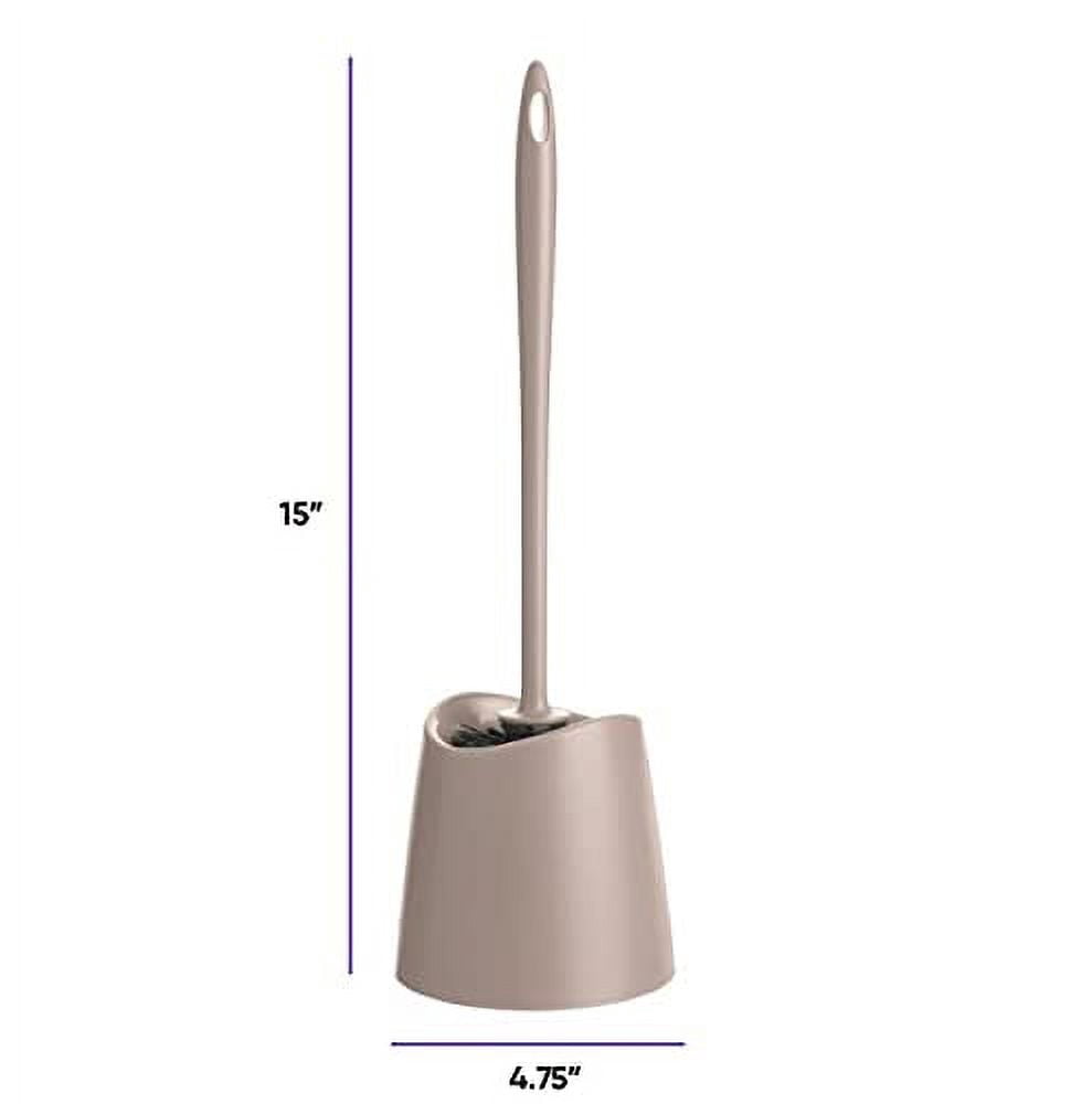 Superio Small Plastic Bathroom Set 3 qt Taupe Plastic Compact Trash Can, and Toilet Bowl Cleaner Brush with Holder – Matching Toilet Set