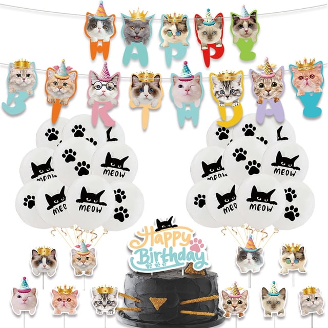 Decoraciones para fiesta de cumpleaños con temática de gatos, suministros para fiestas bastante lindos y divertidos