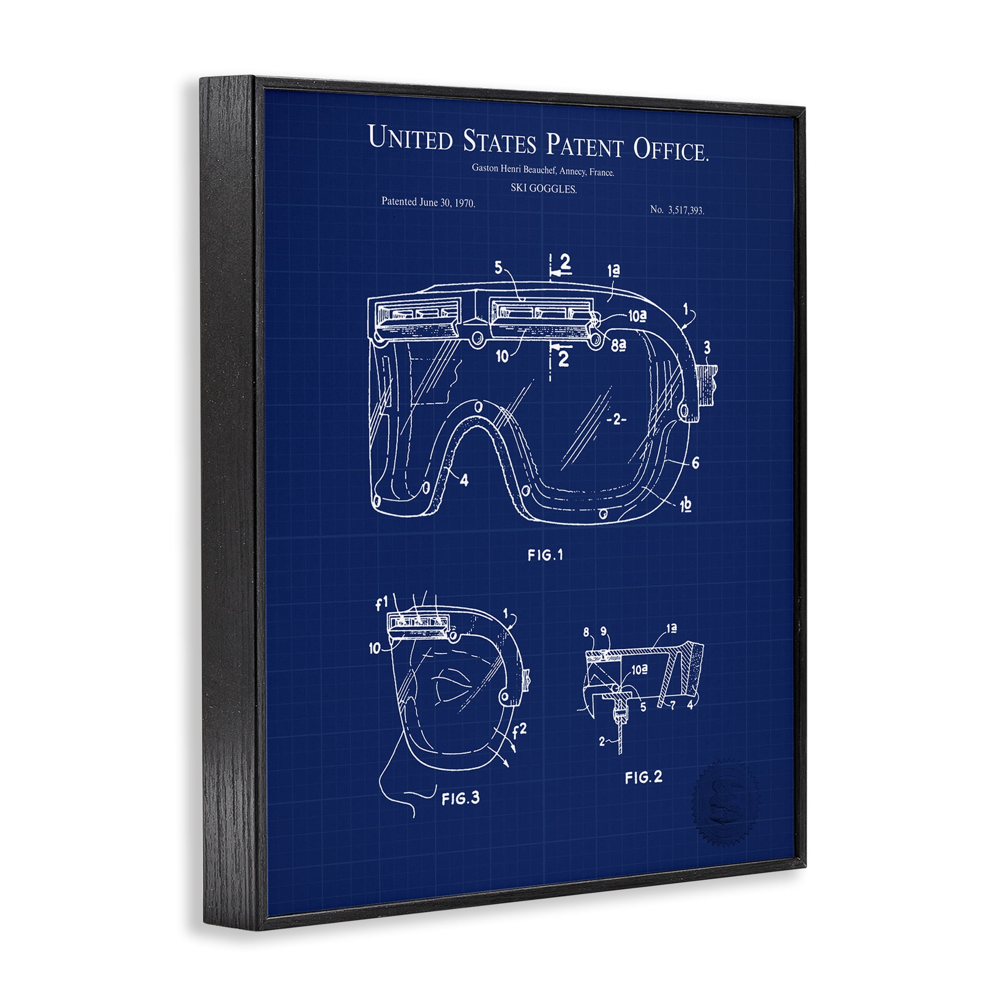 Stupell Industries Ski Goggles Blueprint Sports Painting Black Framed Art Print Wall Art, 16 x 20