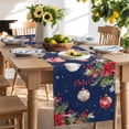 thumbnail image 2 of Table Runner 108 Inches Long for Kitchen Dining, Navy Blue Christmas Balls Dresser Scarf Farmhouse, Dining Table Decorations for Wedding/Parties, Xmas Poinsettia Botanical 13 x 108 In, 2 of 9