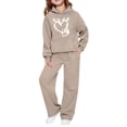 thumbnail image 4 of CPNG Kids Girls Sweatsuit 2 Piece Set Heart Print Sweatsuits Hoodie Sweatshirts and Jogger Sweatpants Sweat Set(Khaki,5-6 Years), 4 of 7