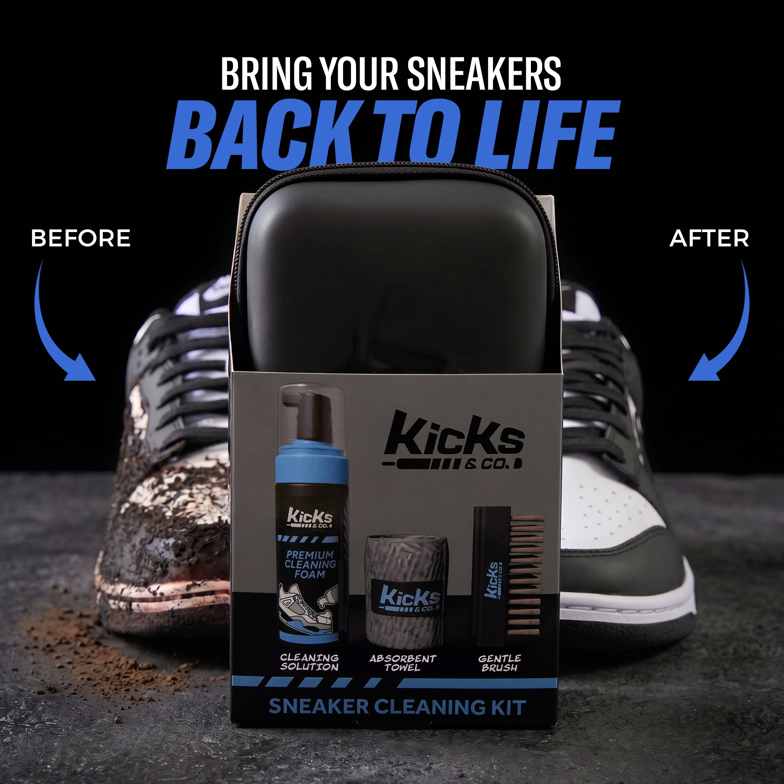 Kicks & Co Shoe Cleaner Kit Sneaker Cleaner Shoe Cleaner Solution Brush Towel Travel Case