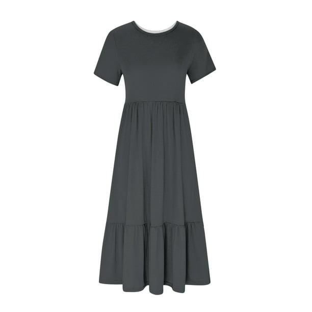 Awdenio Women's Club & Night Out Dresses, Women's Summer Casual Short Sleeve Crewneck Dress Casual Flowy Tiered Maxi Beach Dress with Pockets