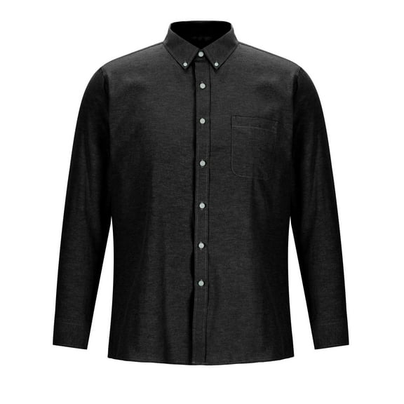 VSSSJ Mens Button Down Dress Shirts Regular Fit Cotton Long Sleeve Shirts Lapel Solid Color Trendy Basic Business Suit Shirt Black XL