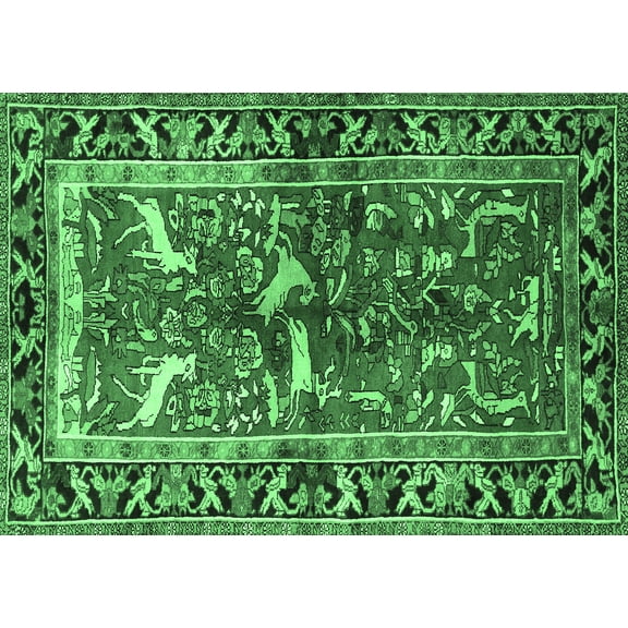 Ahgly Company Indoor Rectangle Animal Emerald Green Traditional Area Rugs, 5' x 7'