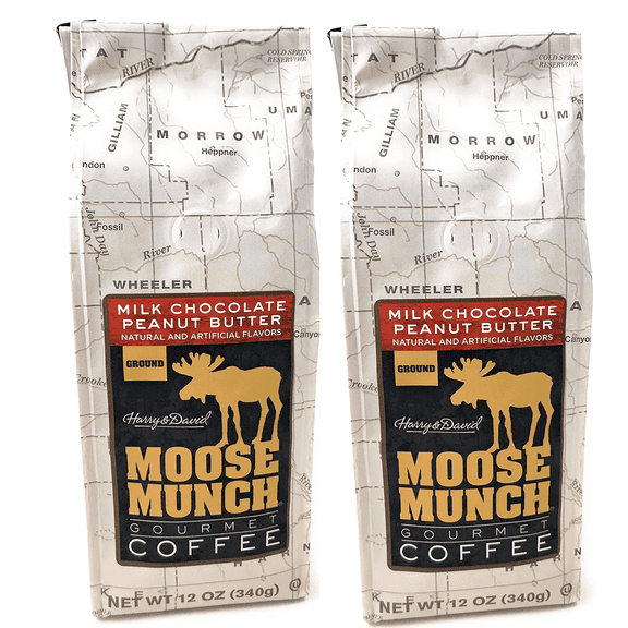 (2 Pack) Harry & David Moose Munch Milk Chocolate Peanut Butter Ground Coffee, Medium Roast, 12 Oz