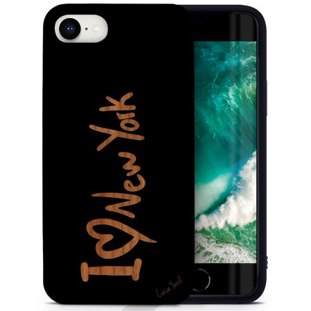 Case Yard Wooden Case for iPhone-SE Soft TPU Silicone cover Slim Fit Shockproof Wood Protective Phone Cover for Girls Boys Men and Women Supports Wireless Charging I Love NY Design