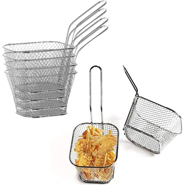 Mini cestas cuadradas para freír, 4 Uds., 4,1x3,3x2,6 pulgadas, cesta para freidora de acero inoxidable, filtro para alimentos fritos, patatas fritas