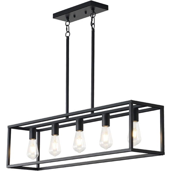 Rectangular Kitchen Island Lighting 5 Light, Black Modern Industrial Chandeliers for Living Bedroom Dining Room