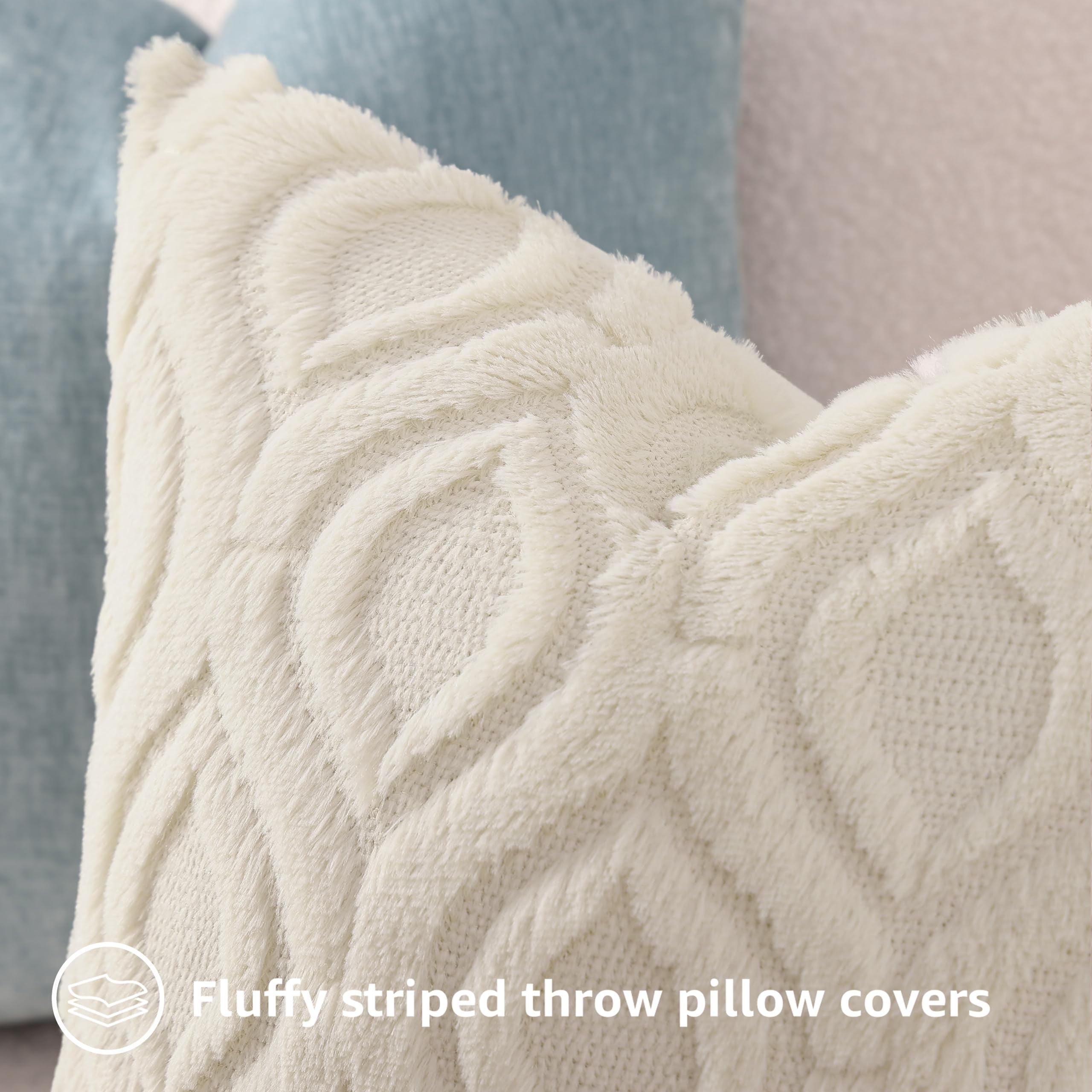 decorUhome Pack of 2 Throw Pillow Covers 24x24, Soft Plush Faux Wool Couch Pillow Covers, Beige (Pillow Cover Only, No Inserts Included)