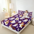thumbnail image 4 of Manfei Cartoon Halloween Ghost Queen Sheet Sets,Boo Pumpkin Lantern Flat Sheet,Purple White Orange Queen Fitted Sheet For Teens,Microfiber Bedroom Decor,4 Pieces, 4 of 7